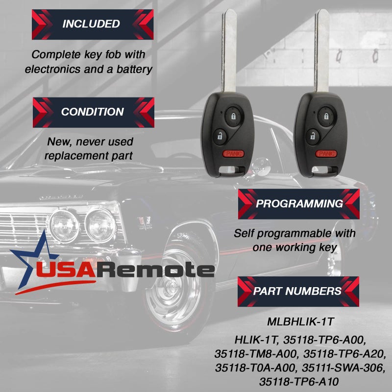 USARemote 2 Key fits Honda Accord / CR-V / CR-Z / Fit / Insight Keyless Entry Remote (MLBHLIK-1T) - Image 3